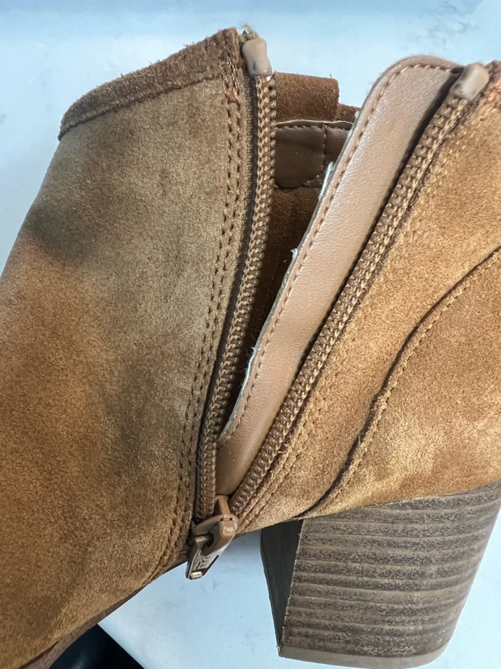 Aldo Cognac Suede Peep-Toe Block Heel Ankle Booties size 6 - Picture 12 of 12